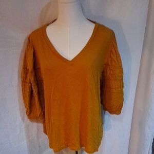 LOFT Orange Puff Sleeve Blouse with Ruched Details